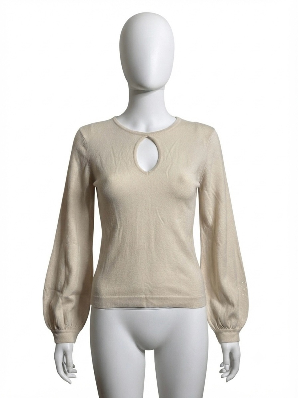 Etcetera Cream Silk Cashmere Keyhole Open Back Balloon Sleeve Knit Top M